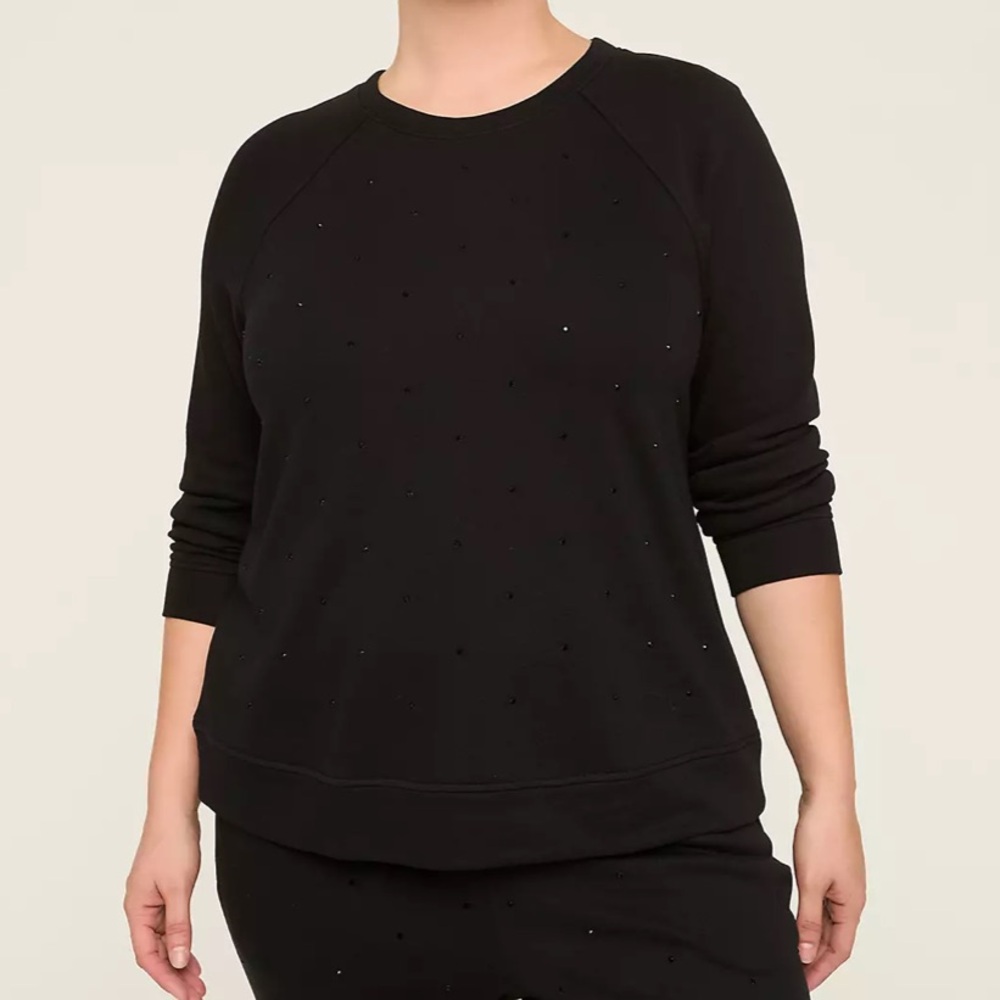 Lane Bryant LIVI French Terry Embellished Sweatshirt Black 26/28 EUC